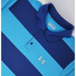 Under Armour Rugby Polo Shirt Men Size XL Blue Colorblock Golf Heat Gear Stretch